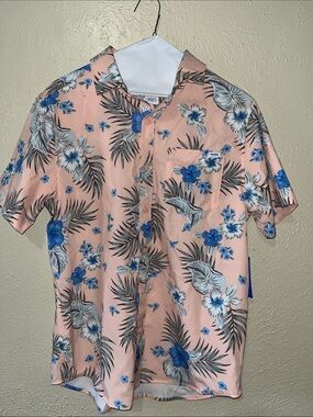 Hurley Men’s Peach Button-Down with Blue Floral Print